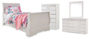 Anarasia Twin Sleigh Bed with Mirrored Dresser and Chest in White from Ashley - DMV Furniture
