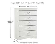 Anarasia Twin Sleigh Bed with Mirrored Dresser, Chest and Nightstand in White - PKG002581