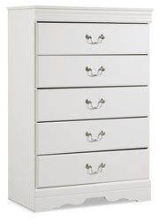Anarasia Twin Sleigh Bed with Mirrored Dresser, Chest and Nightstand in White - PKG002581