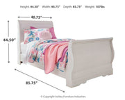 Anarasia Twin Sleigh Bed with Mirrored Dresser, Chest and Nightstand in White - PKG002581