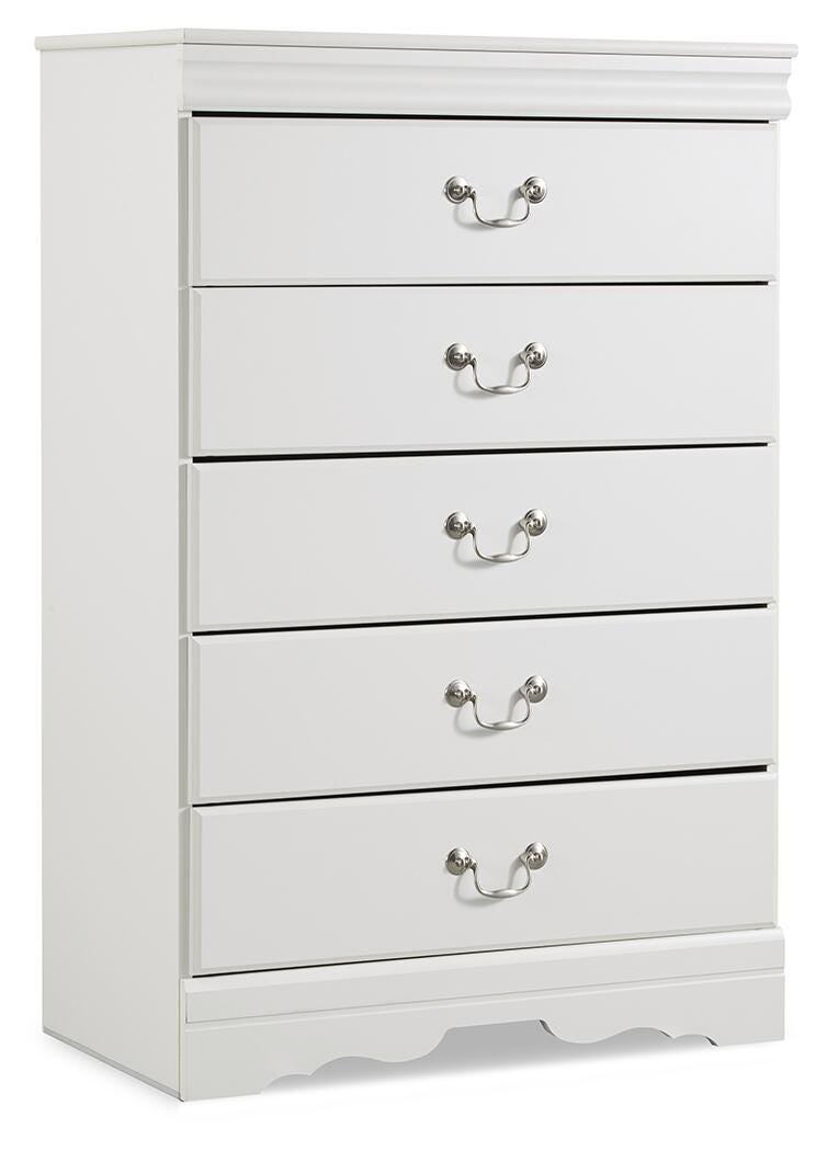 Anarasia White Queen Sleigh Bed with Chest of Drawers and Nightstand - B129B12