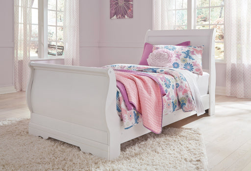 Anarasia White Twin Sleigh Bed - DMV FurnitureTwin Bed