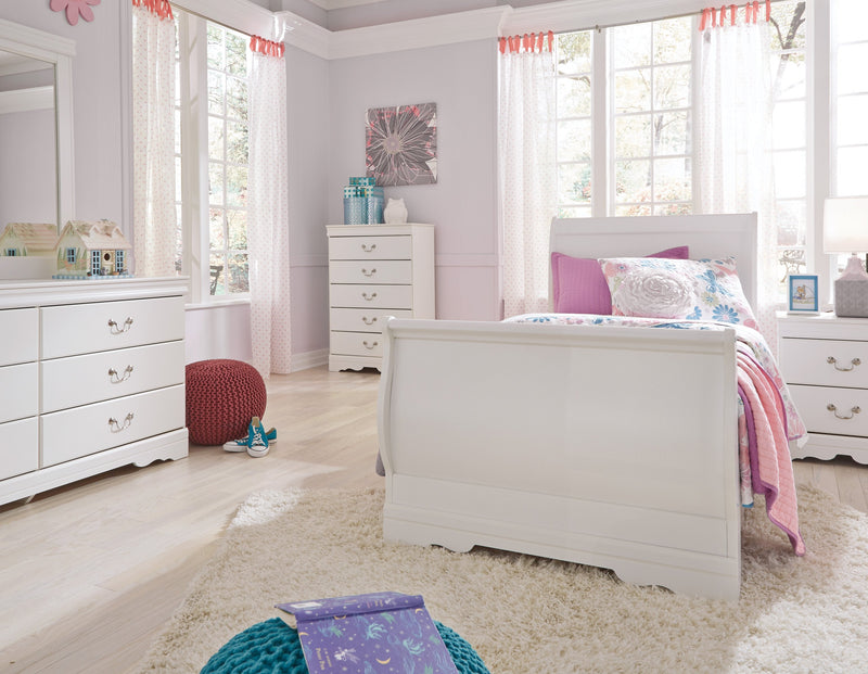 Anarasia White Twin Sleigh Bed - DMV FurnitureTwin Bed