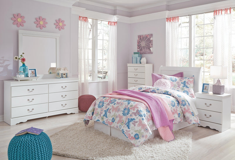 Anarasia White Twin Sleigh Headboard, Dresser and Mirror - B129B18