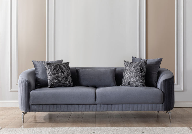 Angela Gray Velvet Sofa Living Room Set