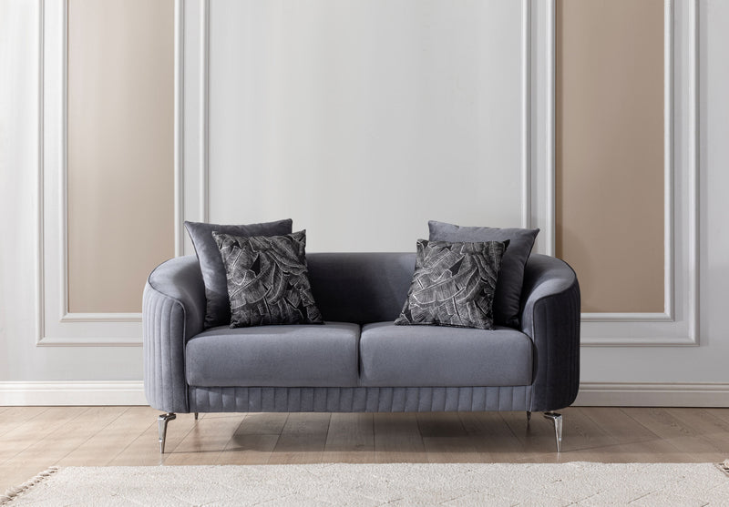Angela Gray Velvet Sofa Living Room Set