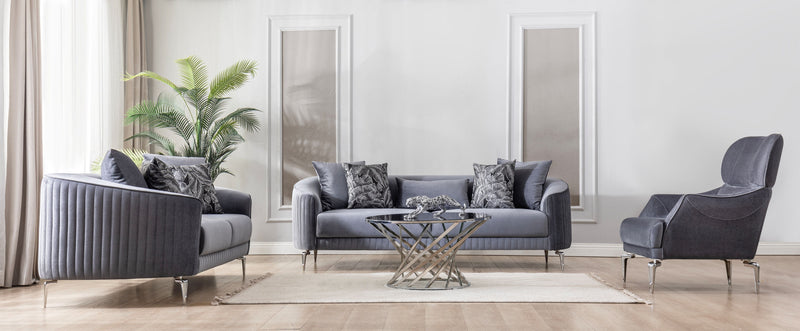 Angela Gray Velvet Sofa 91" & Loveseat 71" - DMV FurnitureLiving Room Set