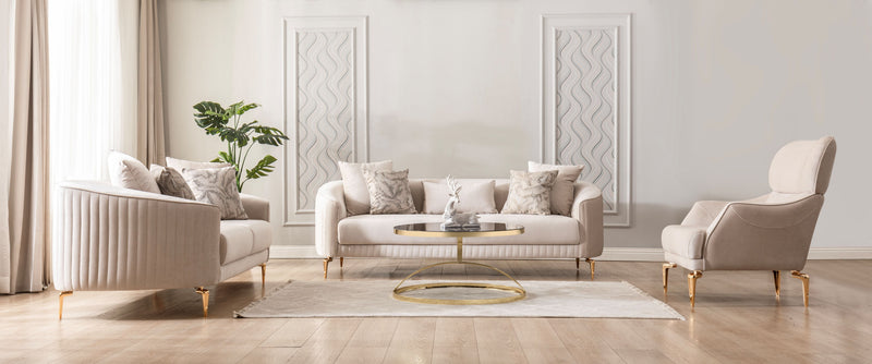 Angela Ivory Velvet Living Room Set