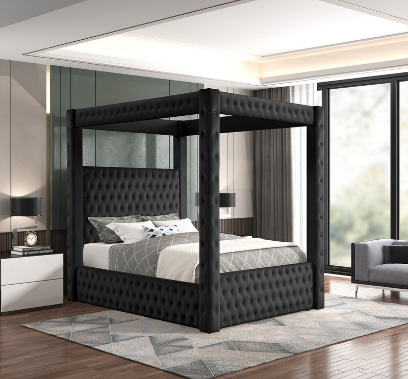 Annabelle Black Velvet King Canopy Bed - DMV FurnitureKing Bed