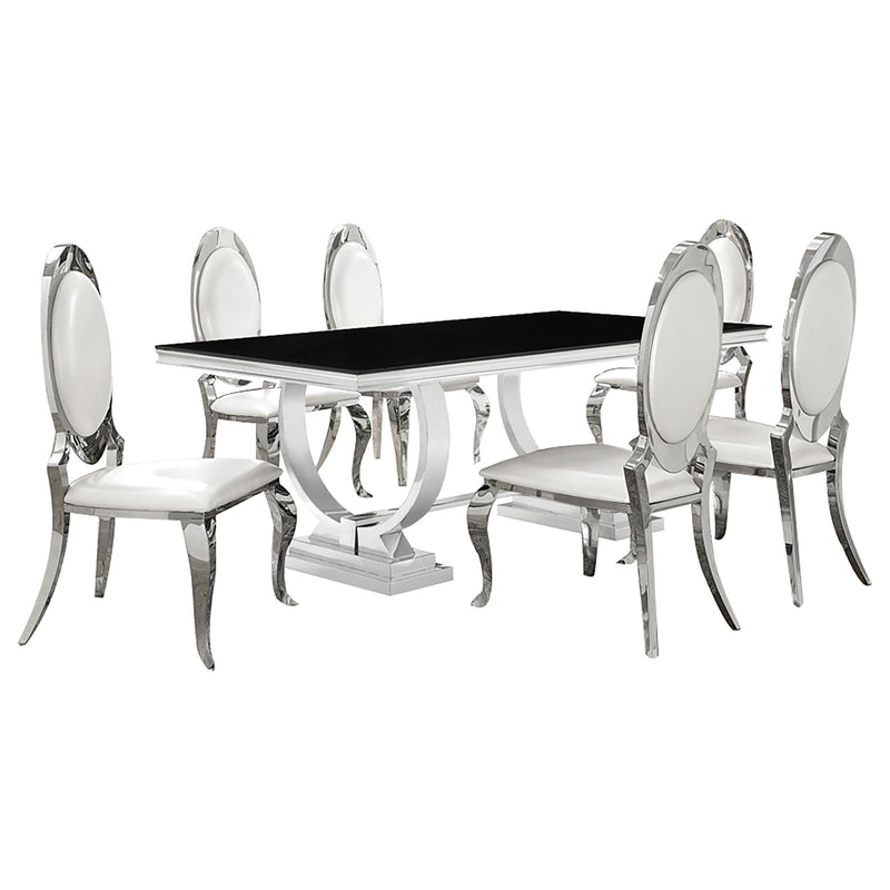 Antoine 7-piece Rectangular Glass Top Dining Set Chrome - 107871-S7