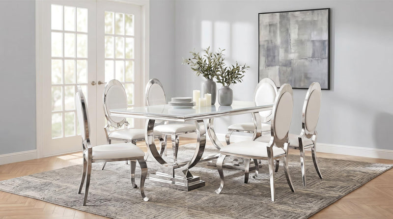 Antoine 7-piece Rectangular Glass Top Dining Table Set White - 108811-S7W