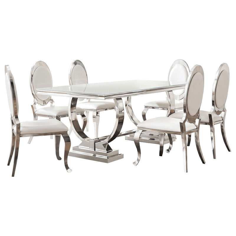Antoine 7-piece Rectangular Glass Top Dining Table Set White - 108811-S7W