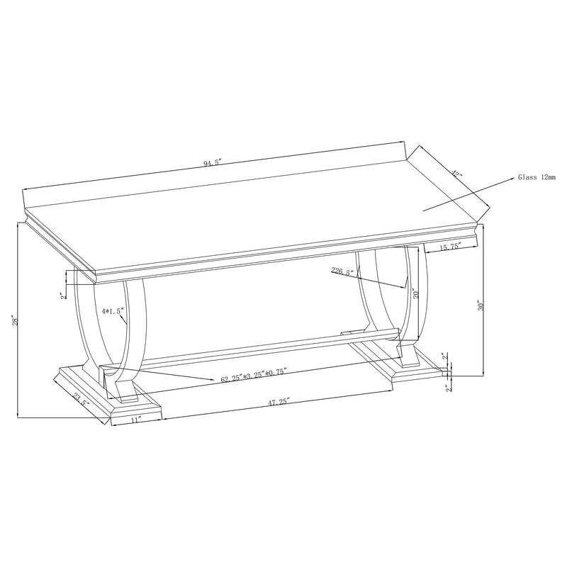 Antoine Rectangular 95-inch Glass Top Dining Table Black - 107871