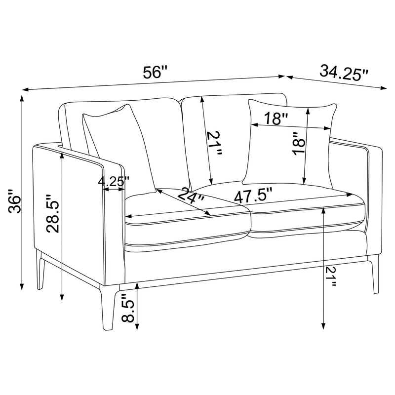 Apperson 2-piece Upholstered Track Arm Sofa Set Light Grey - 508681-S2