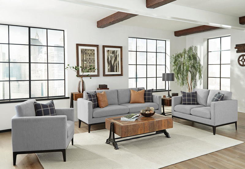 Apperson 3-piece Upholstered Track Arm Sofa Set Light Grey - 508681-S3