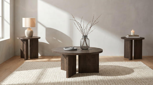 Aragon 3-Piece Round Coffee and End Table Set Dark Rustic Mango - 706658-S3