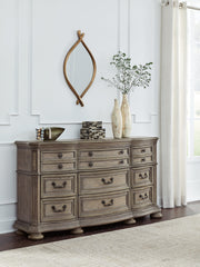 Ardenfield King Upholstered Sleigh Bed with Dresser in Light Brown from Ashley - DMV Furniture