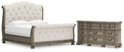 Ardenfield King Upholstered Sleigh Bed with Dresser in Light Brown from Ashley - DMV Furniture