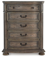 Ardenfield King Upholstered Sleigh Bed with Mirrored Dresser and Chest in Light Brown from Ashley - DMV Furniture