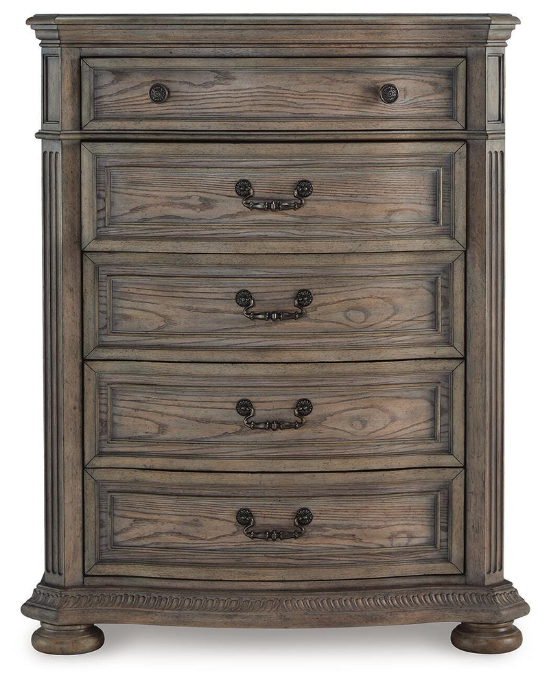 Ardenfield Light Brown California King Sleigh Bed, Chest and Nightstand - B944B6