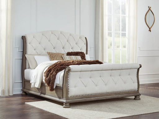 Ardenfield Light Brown King Upholstered Sleigh Bed - DMV FurnitureKing Bed