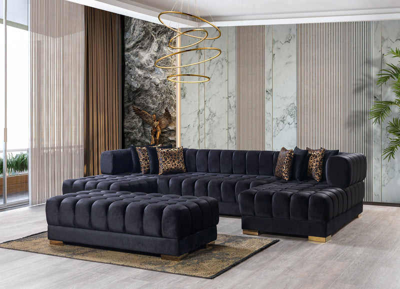 Ariana Black Velvet Double Chaise Sectional - DMV FurnitureSectional