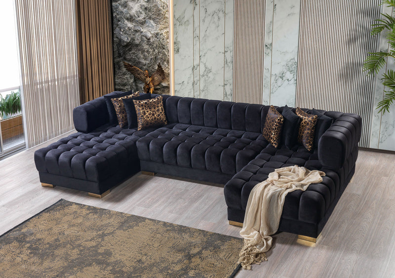 Ariana Black Velvet Double Chaise Sectional - DMV FurnitureSectional