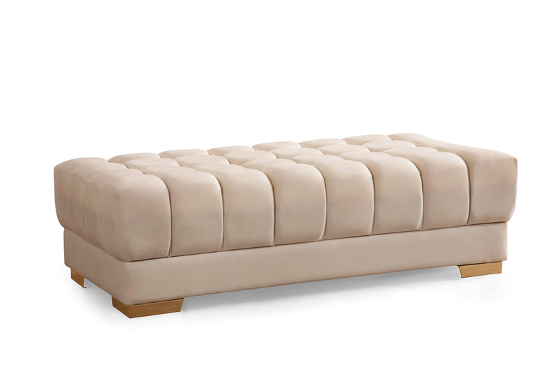 Ariana Ivory Velvet Rectangle Ottoman - ARIANAIVORY-OTT