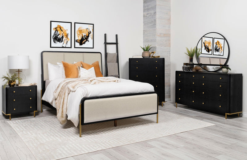 Arini 5-piece Eastern King Bedroom Set Cream and Black - 224331KECRM-S5