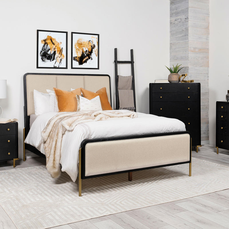 Arini 56-inch Queen Panel Bed Cream and Black - 224331QCRM