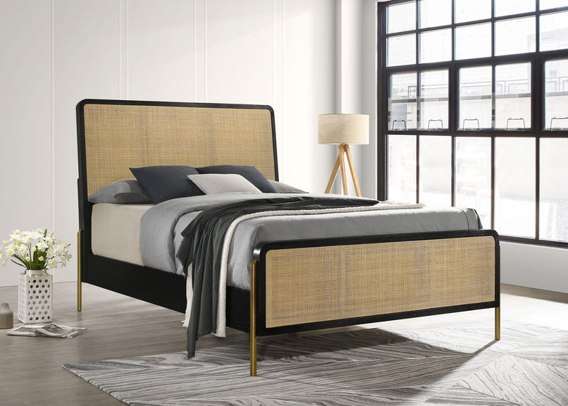 Arini Rattan Eastern King Panel Bed Black and Natural - 224330KE