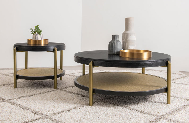 Arini Round End Side Table With Storage Shelf Black - 706197