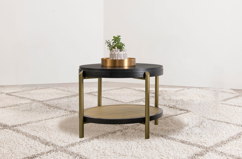 Arini Round End Side Table With Storage Shelf Black - 706197