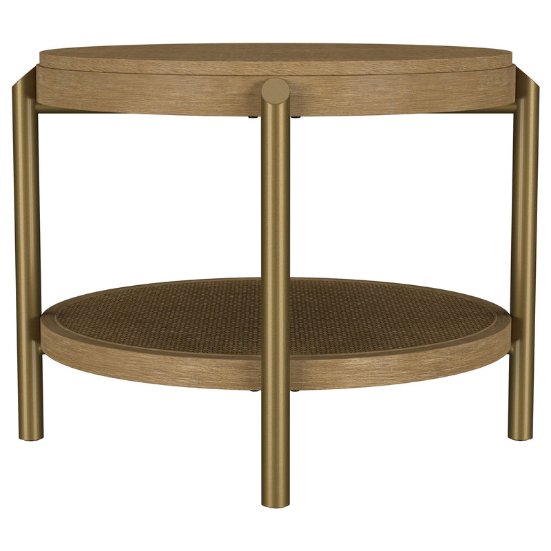 Arini Round End Side Table With Storage Shelf Sand Wash - 706187