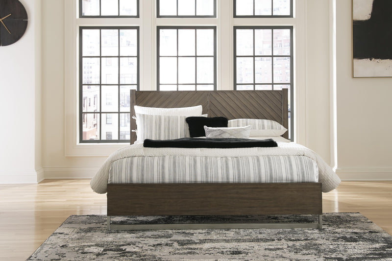 Arkenton Grayish Brown King Panel Bed, Dresser and Mirror - B786B8