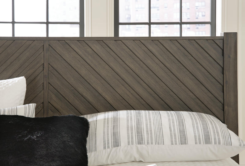 Arkenton Grayish Brown King Panel Bed, Dresser and Mirror - B786B8