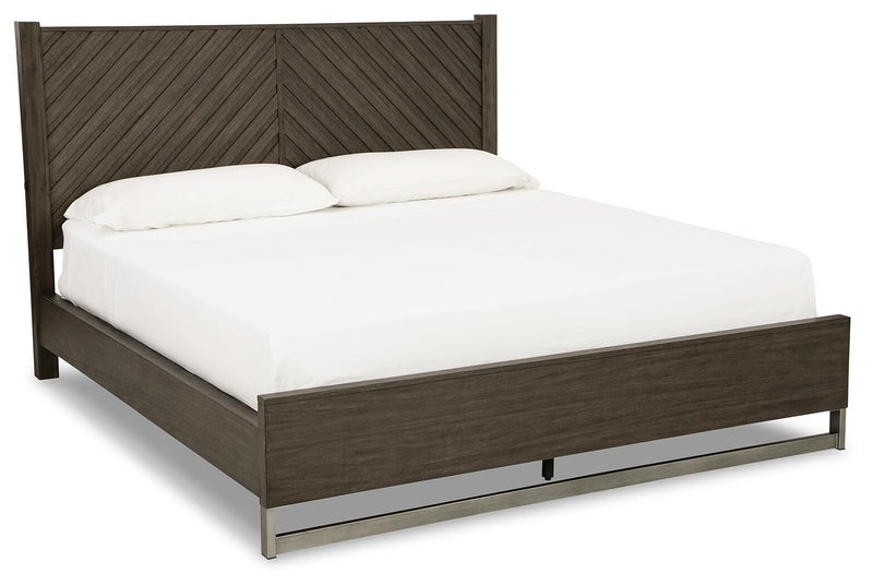 Arkenton Grayish Brown King Panel Bed, Dresser and Mirror - B786B8