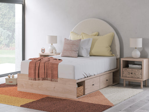 Arloster Tan/White Full Upholstered Panel Bed with Storage - PCB1566B5