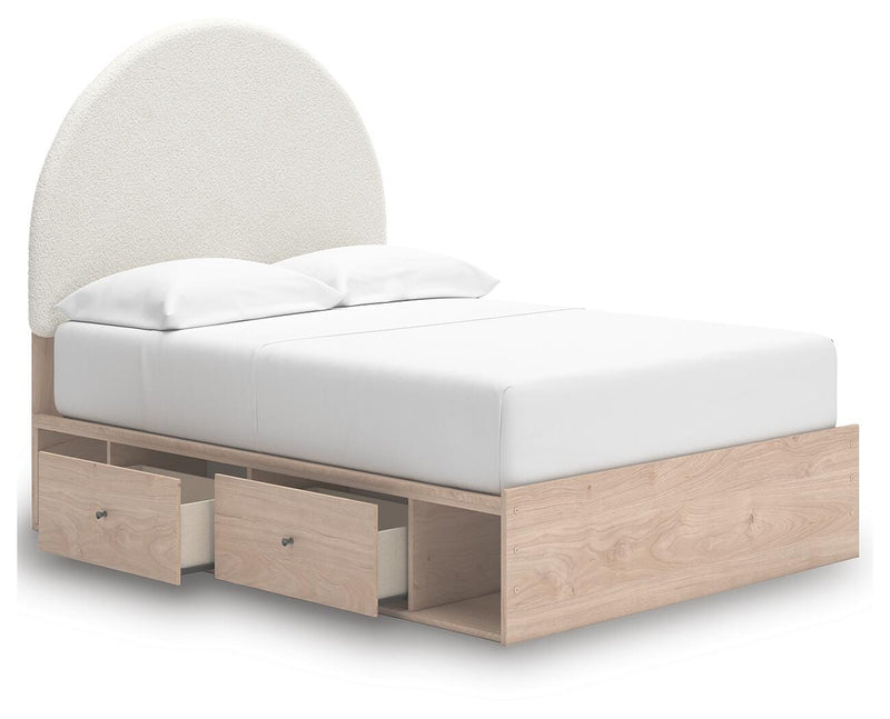 Arloster Tan/White Full Upholstered Panel Bed with Storage - PCB1566B5