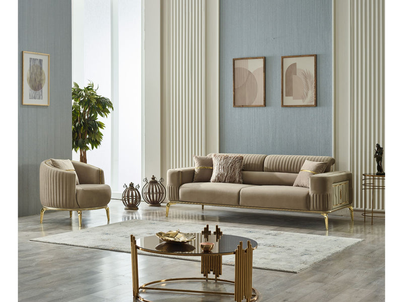 Armoni Convertible Sofa Beige With Gold Legs in Beige - 101-ARM-LV260-3
