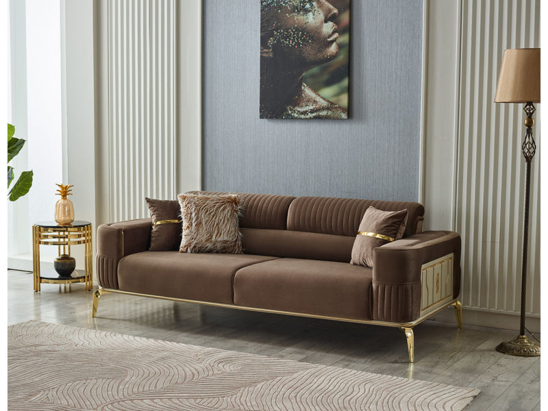 Armoni Convertible Sofa Brown With Gold Legs in Brown - 101-ARM-LV406-3