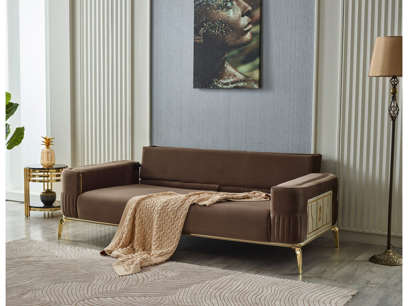 Armoni Convertible Sofa Brown With Gold Legs in Brown - 101-ARM-LV406-3