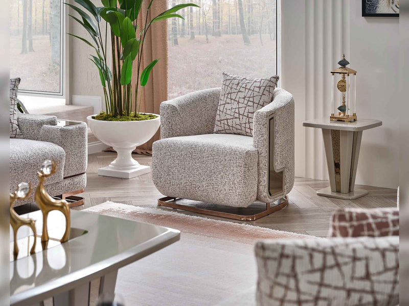 Asel 4-pieces (Four Seat Sofa & Sofa & 2 Chair) Livingroom in Cream - 200-SAN-ASE-CRE-4311