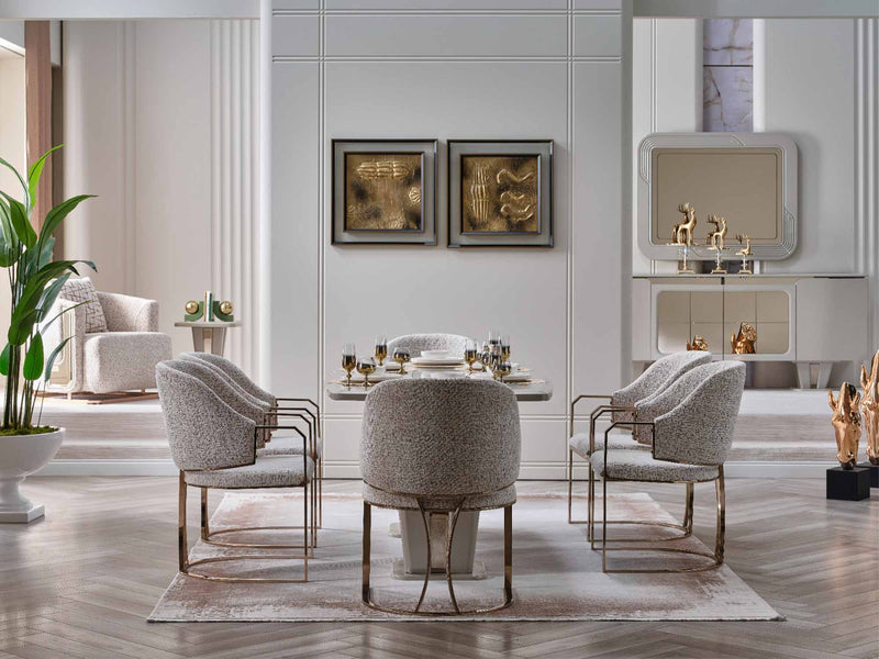 Asel Diningroom (Consol With Mirror & Dining Table & 6 Dining Chair) - 200-SAN-ASE-DT-6-SET