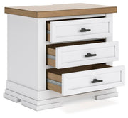 Ashbryn California King Panel Storage Bed and 2 Nightstands in White/Natural - PKG016981