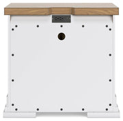 Ashbryn California King Panel Storage Bed and 2 Nightstands in White/Natural - PKG016981