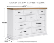 Ashbryn California King Panel Storage Bed, Dresser and 2 Nightstands in White/Natural - PKG016980