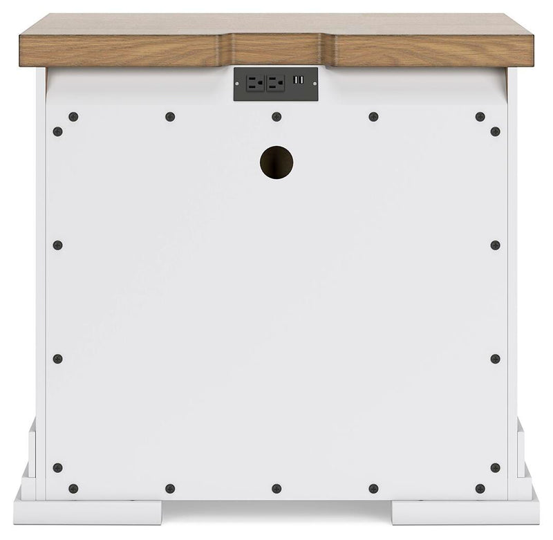 Ashbryn California King Panel Storage Bed, Dresser and 2 Nightstands in White/Natural - PKG016980