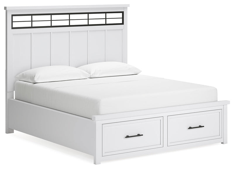 Ashbryn California King Panel Storage Bed with Mirrored Dresser and Nightstand in White/Natural from Ashley - DMV Furniture