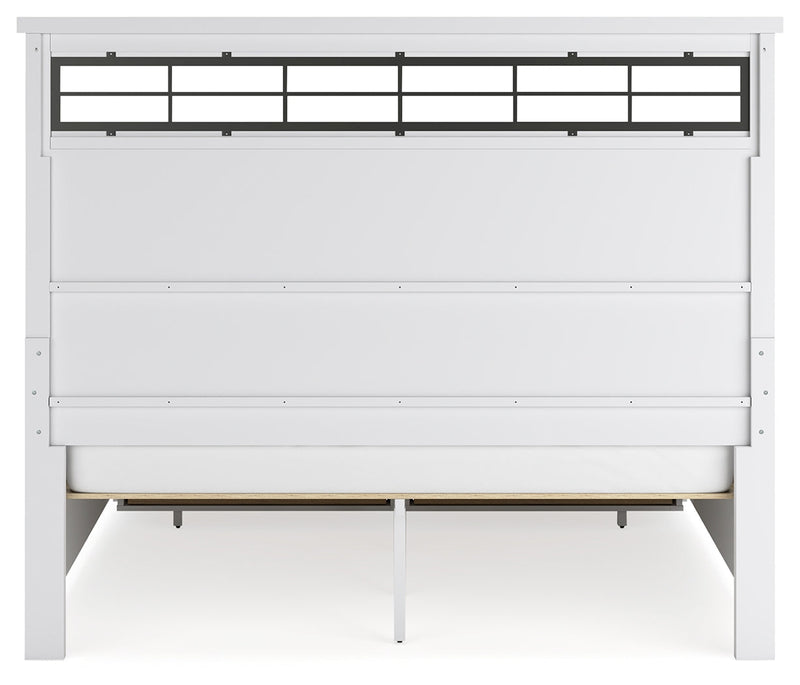 Ashbryn California King Panel Storage Bed with Mirrored Dresser and Nightstand in White/Natural from Ashley - DMV Furniture